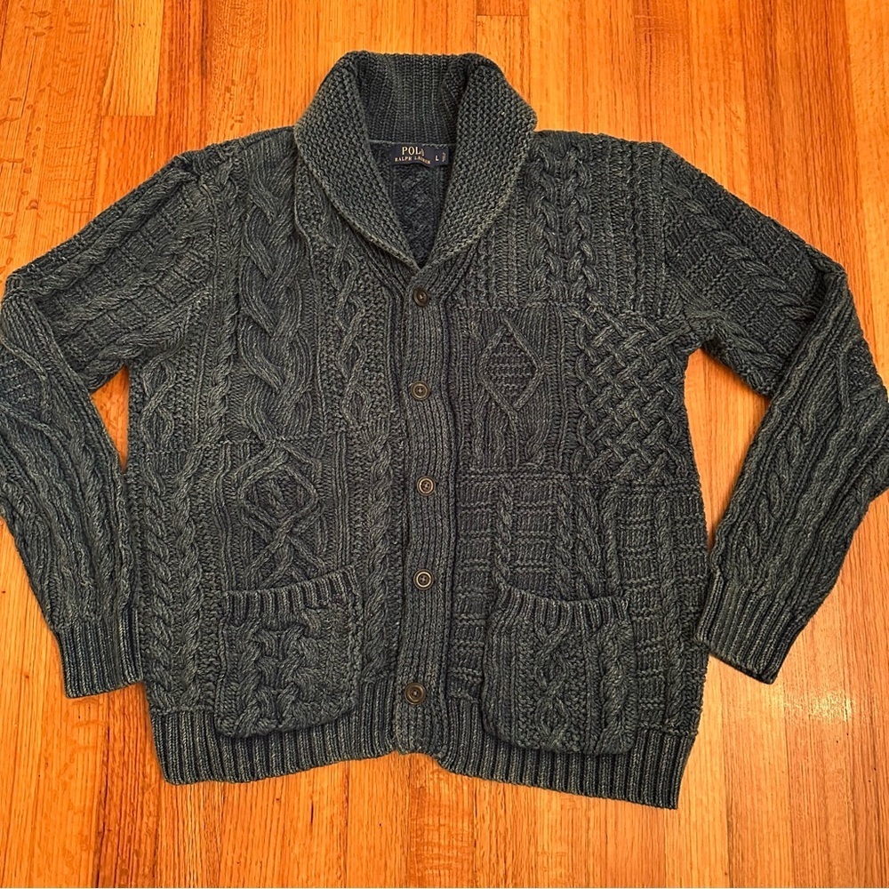 Polo Ralph Lauren Indigo Cotton Shawl Cardigan Size L(a1)